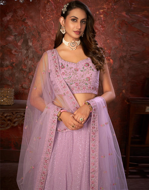 stylish lavender faux georgette indian wedding heavy designer lehenga choli collection with lavender faux georgette rt8804-184238 Back View